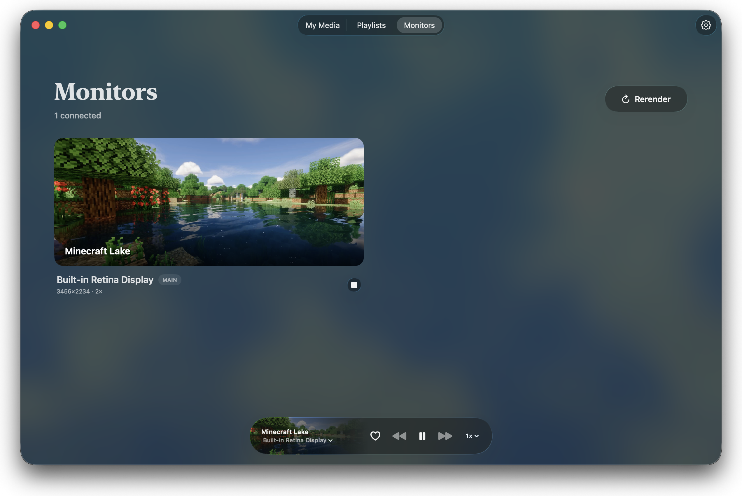 Driftwood's Monitors screen showing the wallpaper assigned to the built-in Retina display